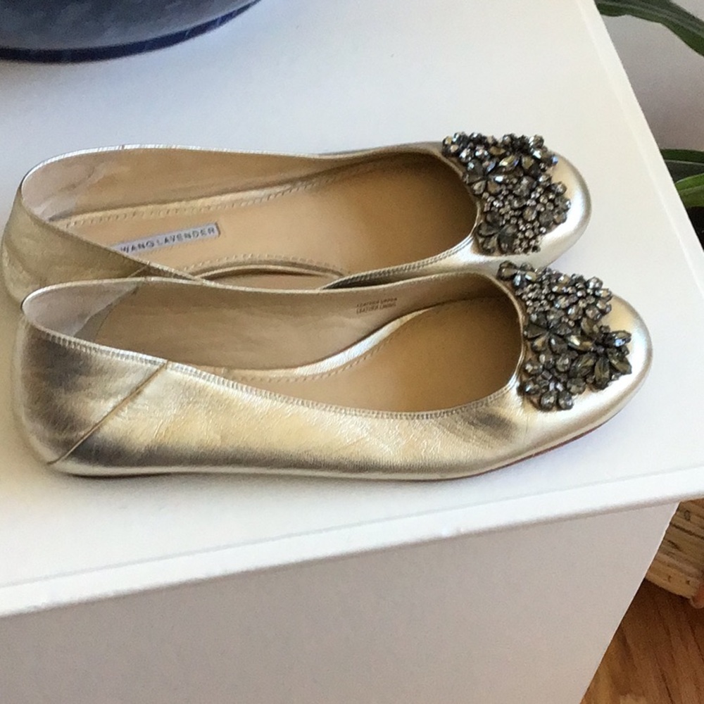 Vera Wang Lavender Label Women’s Leather Metallic Gold Ballet Flat 9
